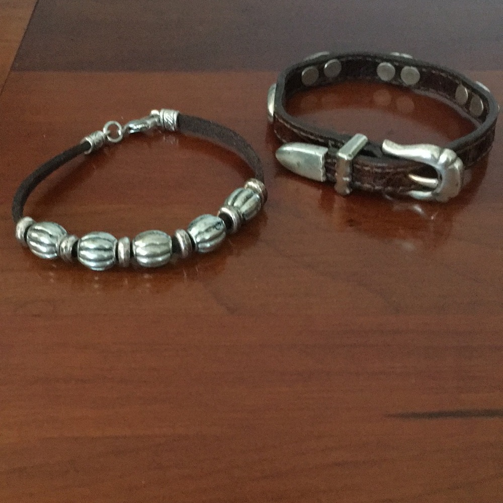 Set of 2 Western Leather & Silver bracelets
